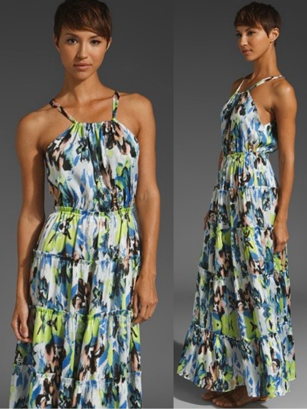 T-Bags Los Angeles Tie Back Halter Tiered Maxi Dress
